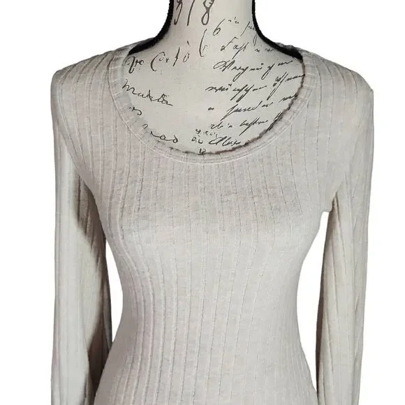 Shein Ladies Size Medium Tan Soft Ribbed Long Sleeve Knit Top - Picture 5 of 6